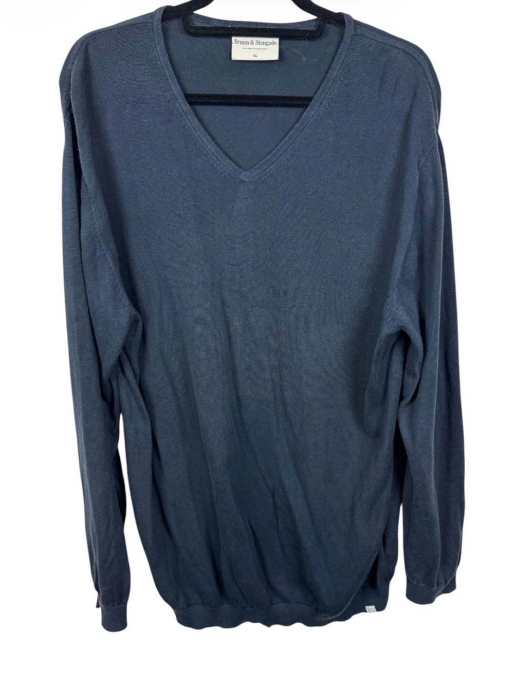 BRUUN & STENGADE COPENHAGEN Navy V-Neck Cotton Blend Sweater XL